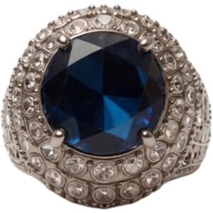 Sterling‎ Silver Deep Blue Halo Cocktail Ring Size 7